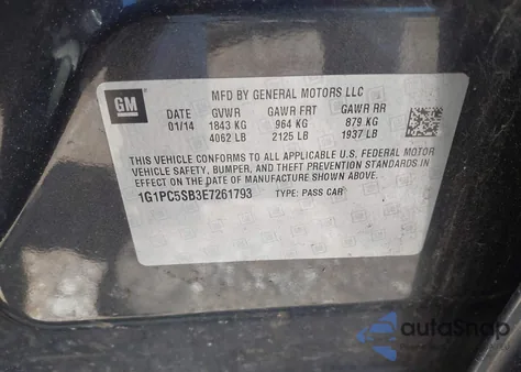 2014 Chevrolet Cruze 1Lt Auto from USA, damaged, VIN 1G1PC5SB3E7261793